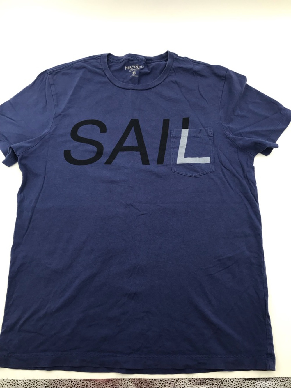 J.Creew Broken-In Navy 'SAIL' Graphic Pocket Tee - Men's